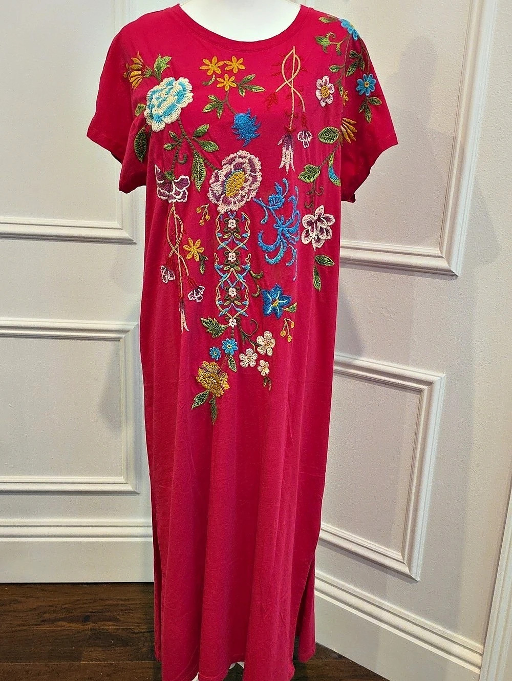 Johnny Was Sheri Relaxed Knit Dress Floral Pink Medium